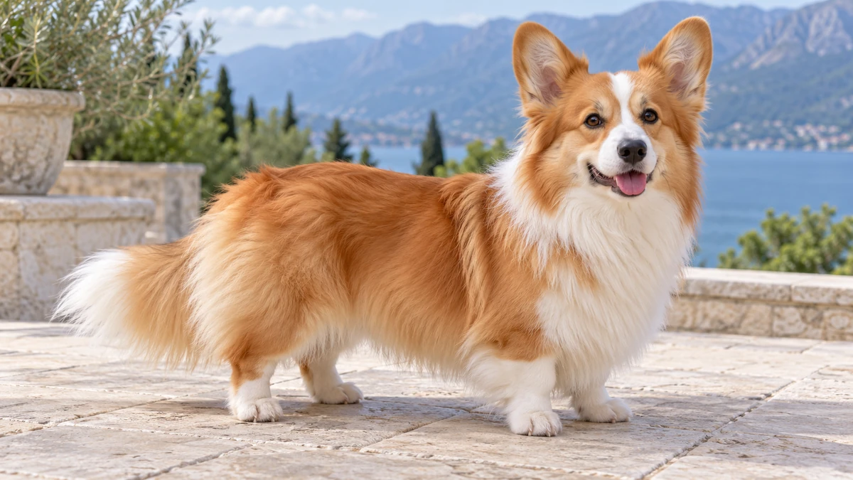 Corgi köpek — fluffy kızıl (uzun tüy) renk