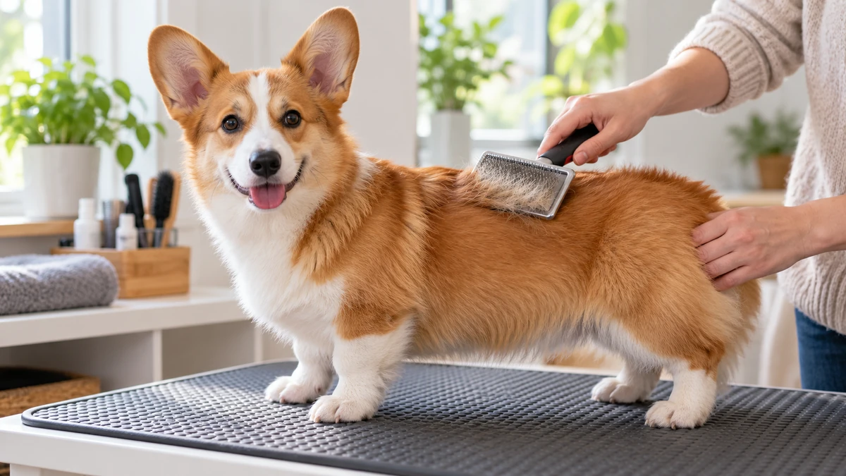 Corgi yavru köpek — tüy bakımı ve fırçalama