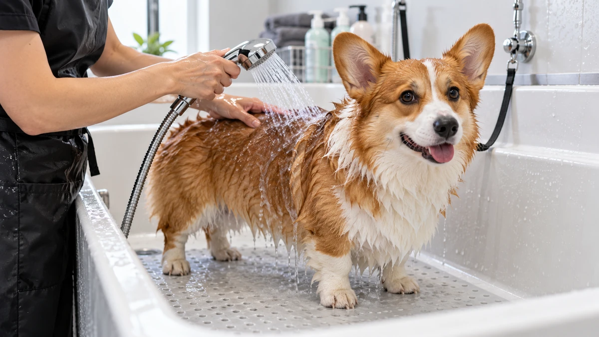 Corgi köpek — banyo ve temizlik